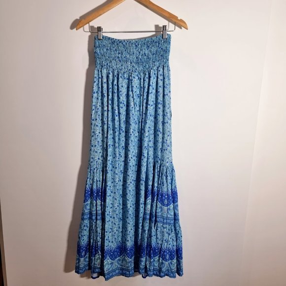 Jaase Blue Maxi Skirt Size XS Rayon As New Floral Boho Festival Beach - Picture 4 of 10